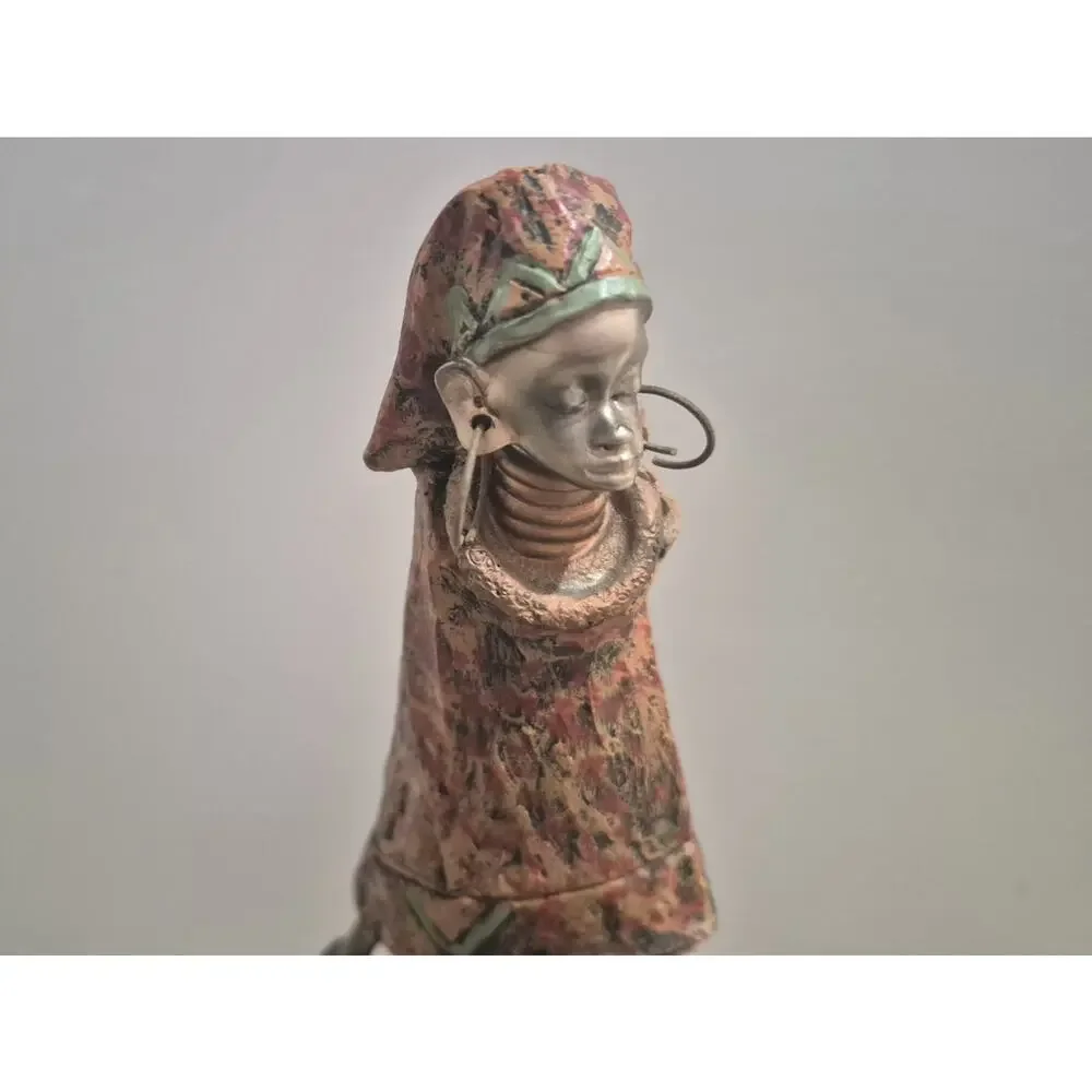Turtle King Corp 15 Inch Tall African Lady with Boy and Vase Statue Sculpture